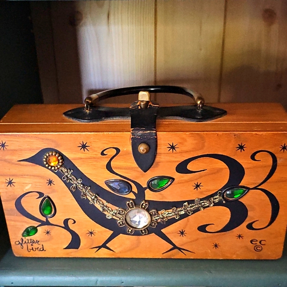 Vintage Wooden Handbag with Artistic Design